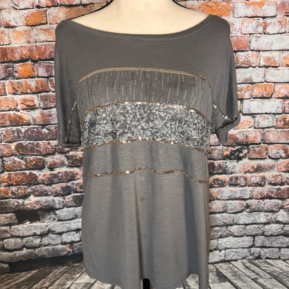Apt. 9 Gray Graphic Embellished Blouse